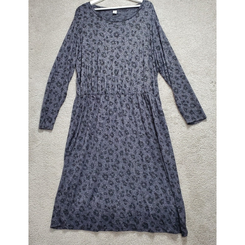 Old Navy Fit & Flare Dress Womens 2X Gray Blue Cheetah Print Round Neck Pullover